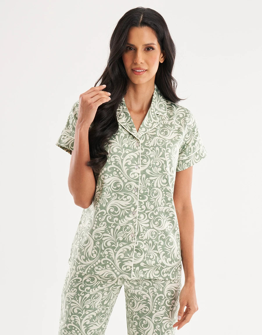 Paisley Print Satin Pajama Set