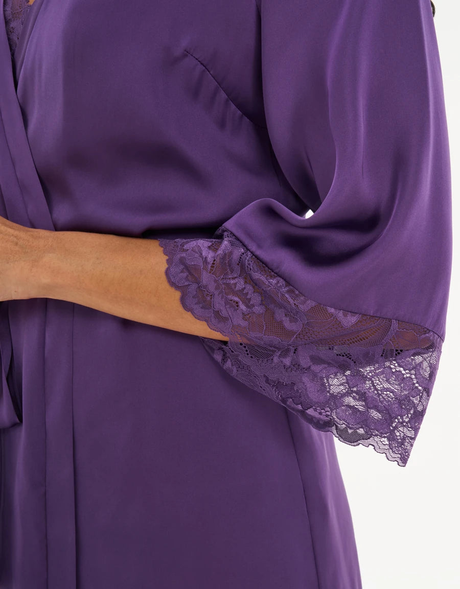 Lace-Trim Satin Short Robe