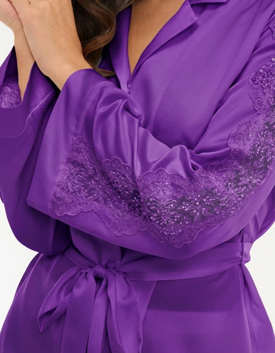 Lace-Trim Satin Pajama Set