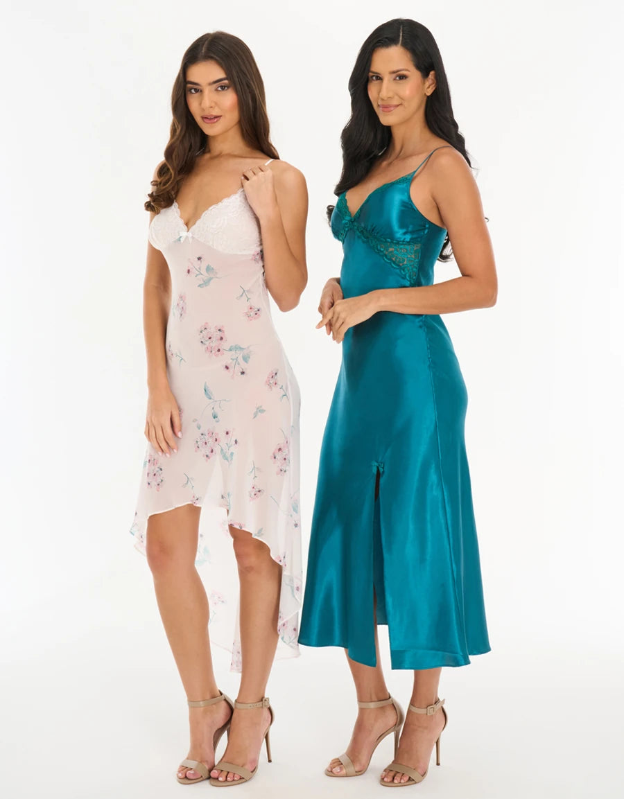 2-Pack Lace-Trim Satin Nightdresses