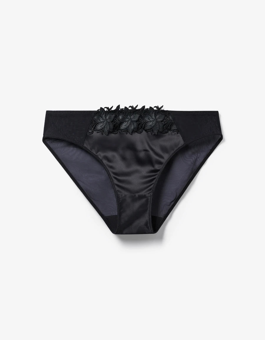 Embroidered Satin Bikini Panty
