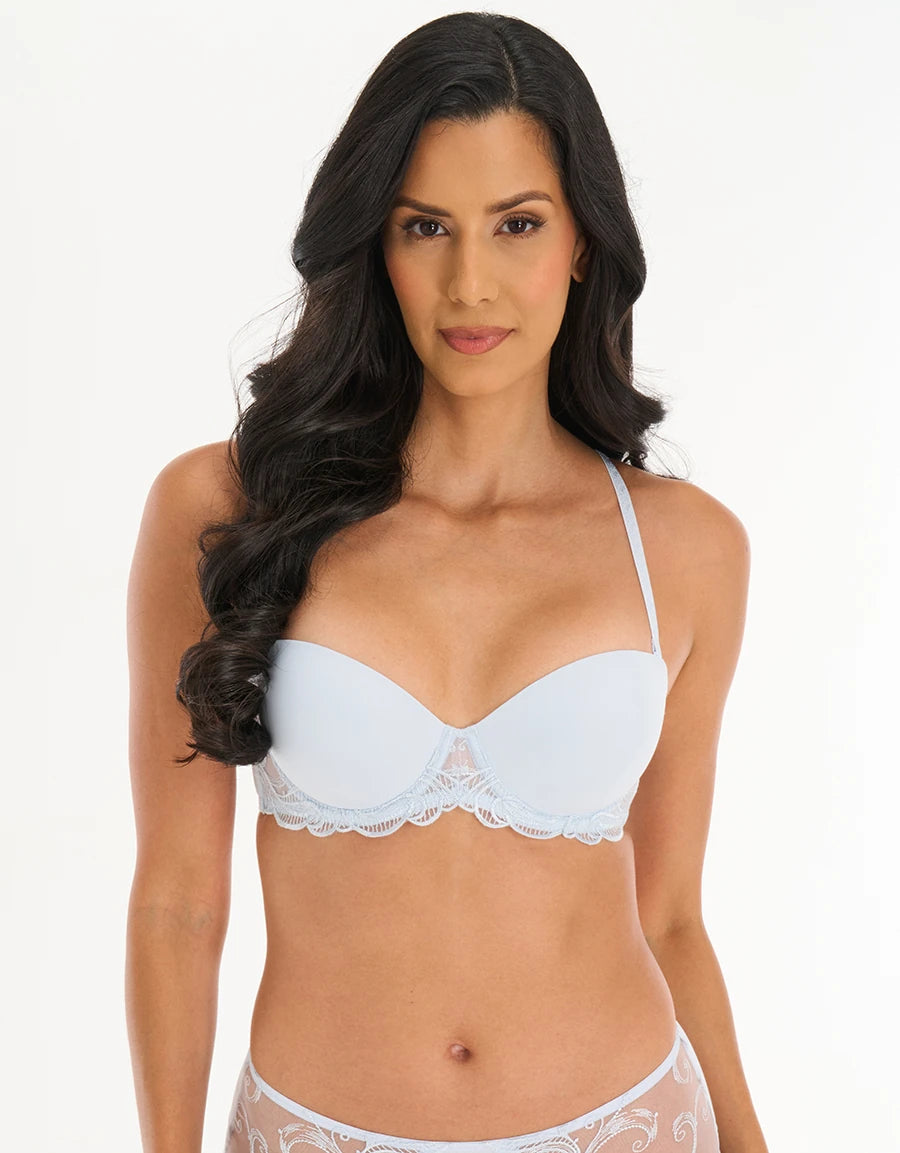 Embroidered Lace-Trim Padded Multiway Bra