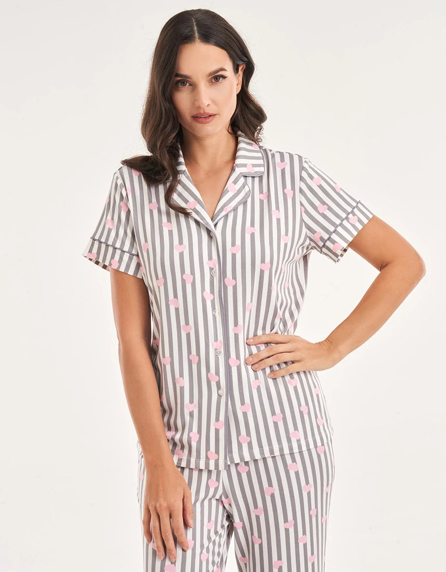 Heart Print Short Pajama Set