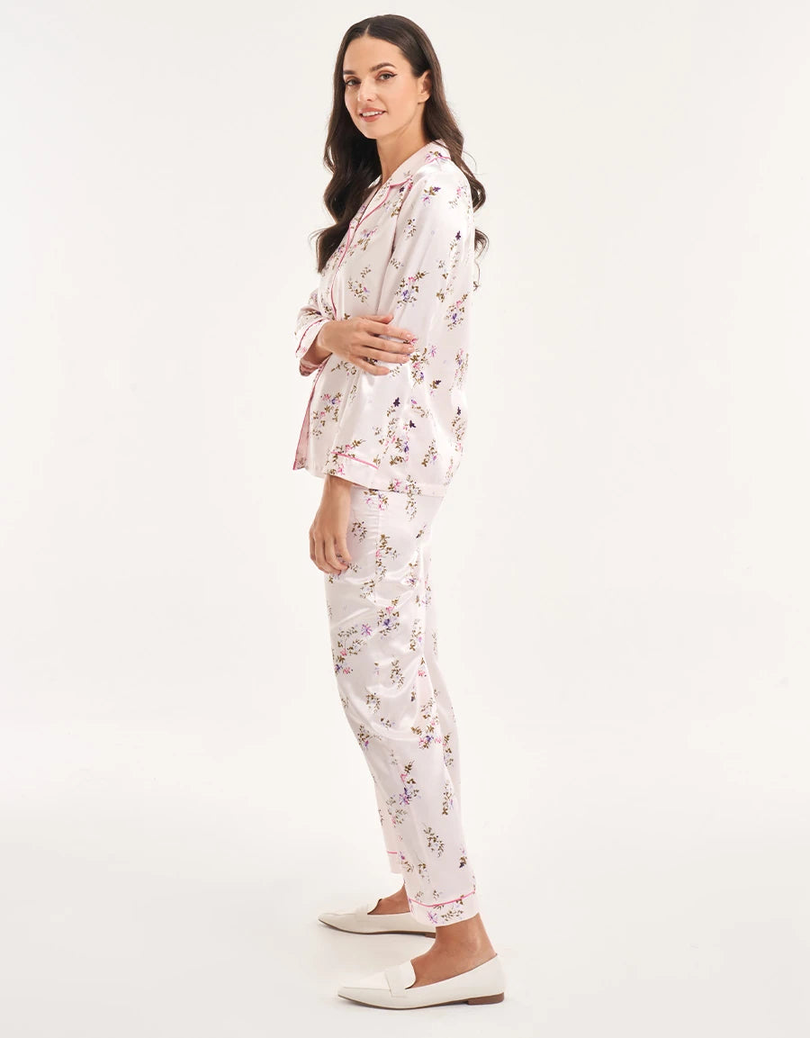 Floral Print Satin Pajama Set
