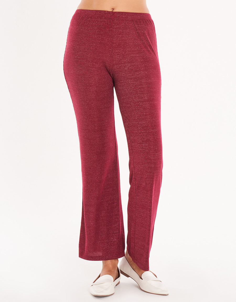 Burgundy Woven Short-Sleeve Long Pajama Set