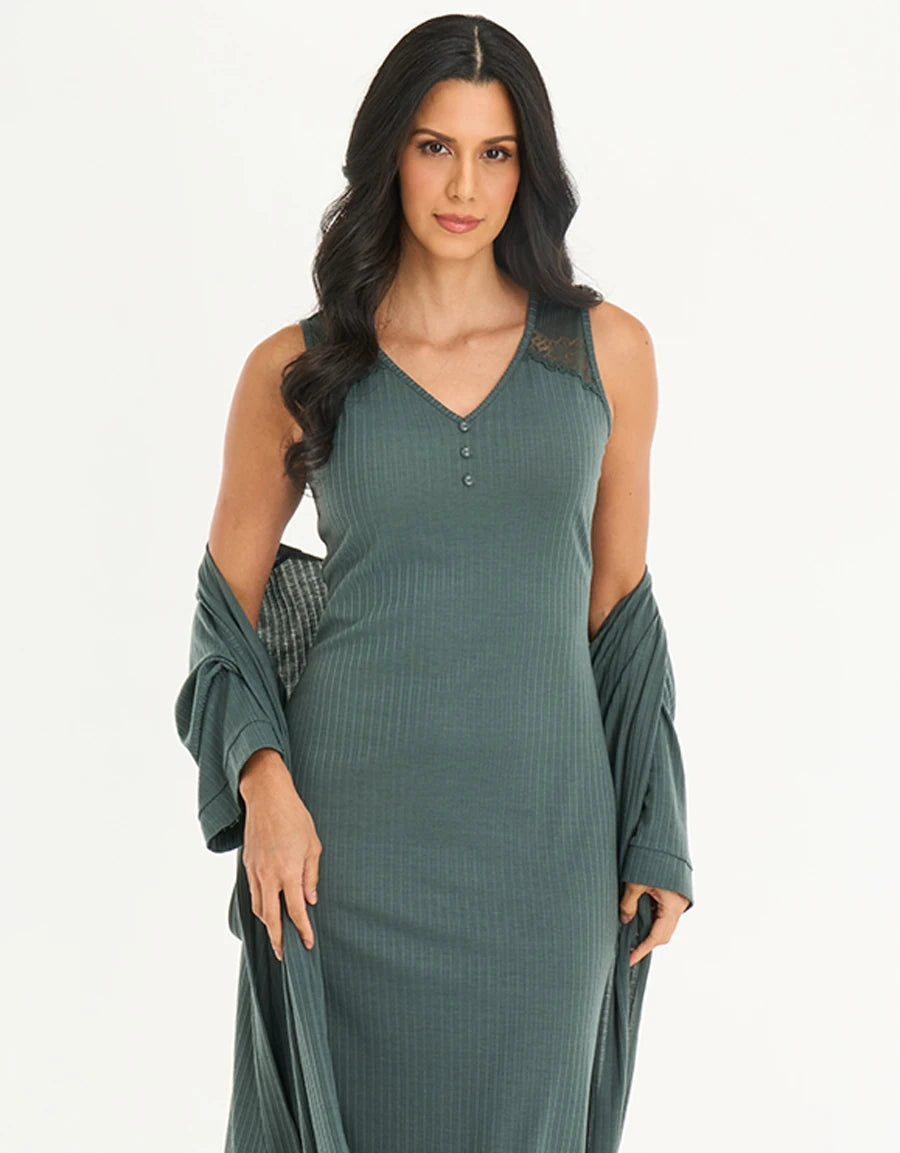 Lace-Trim Pointelle Long Nightdress