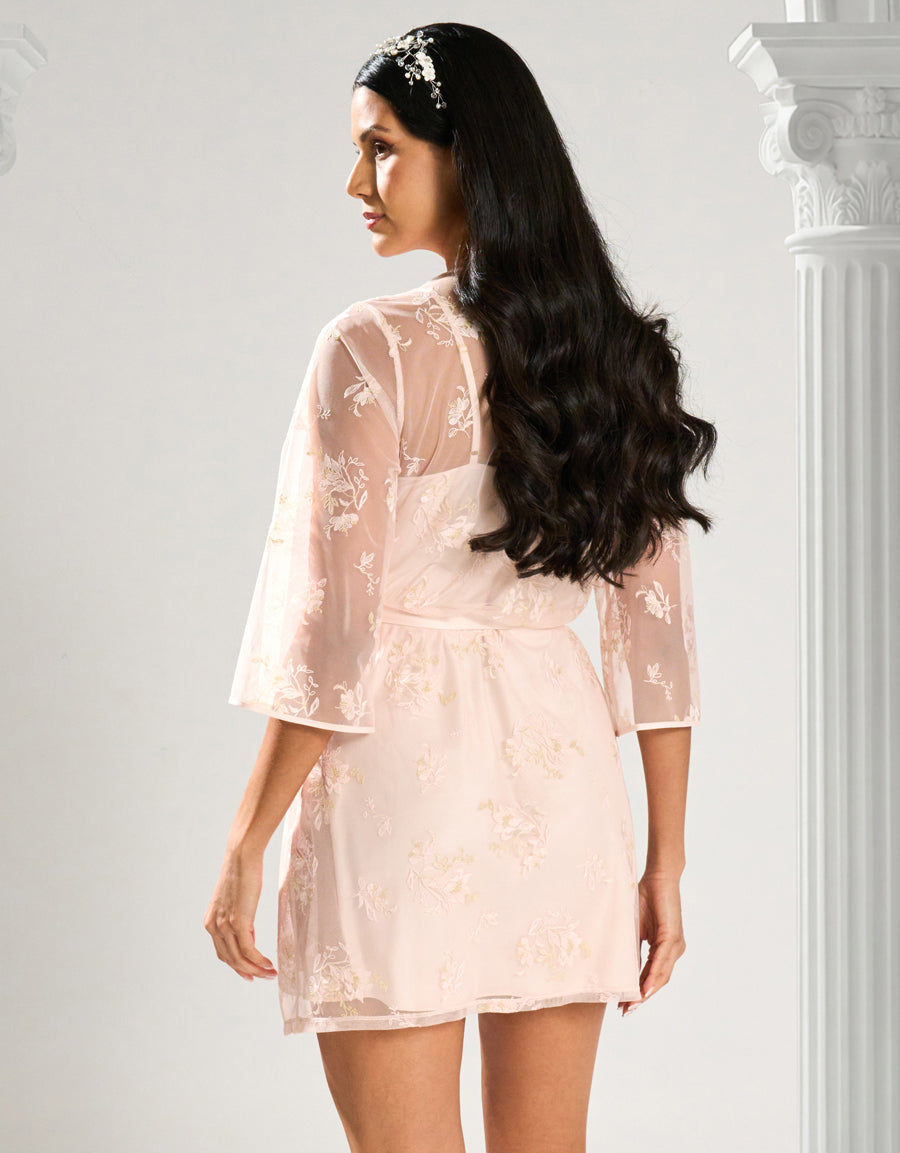 Lace Bridal Short Dress and Robe Set