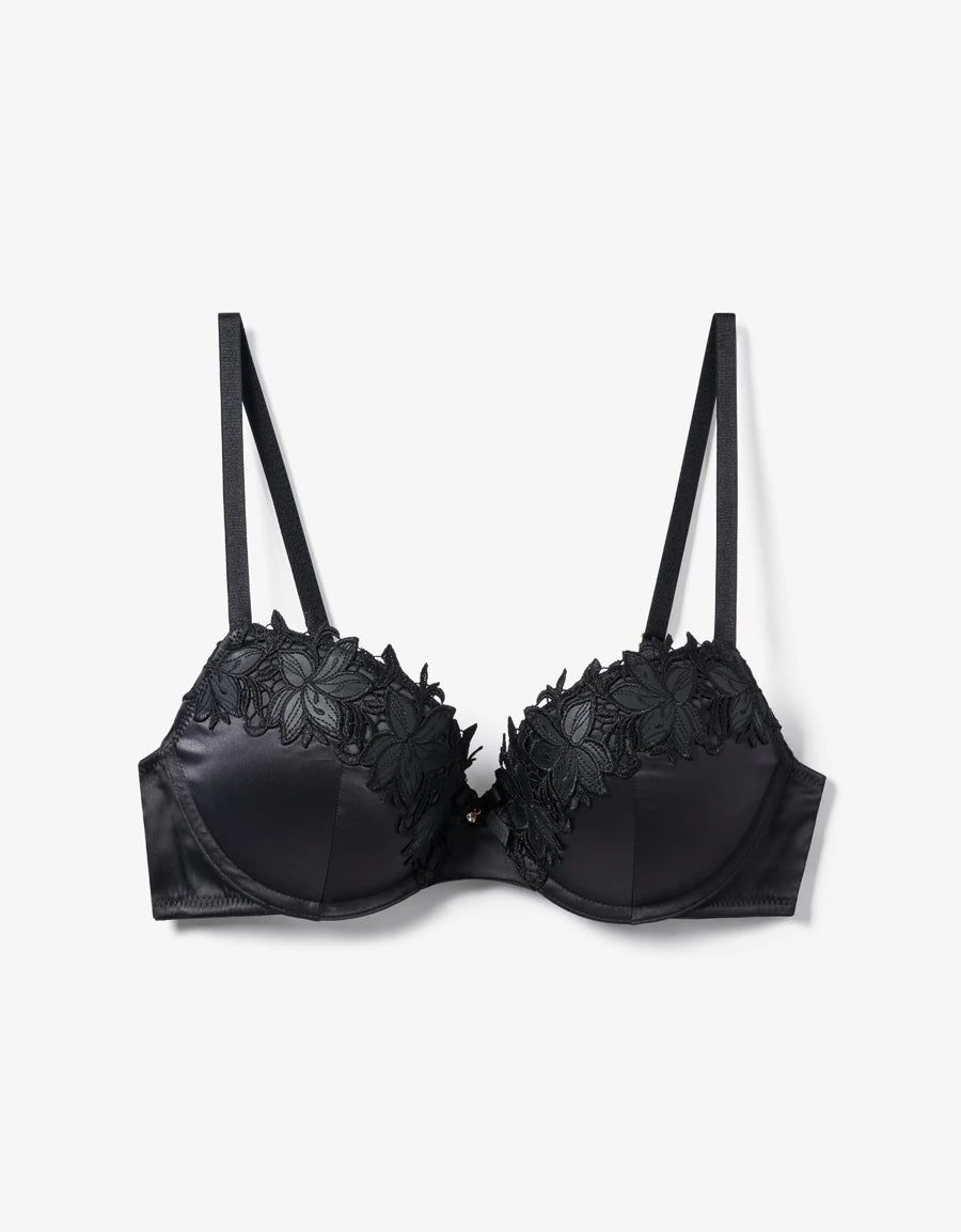 Embroidered Satin Balconette Bra