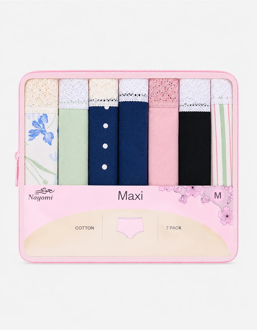 7-Pack Lace-Trim Cotton Maxi Panties