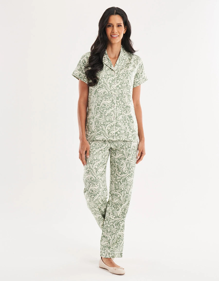 Paisley Print Satin Pajama Set