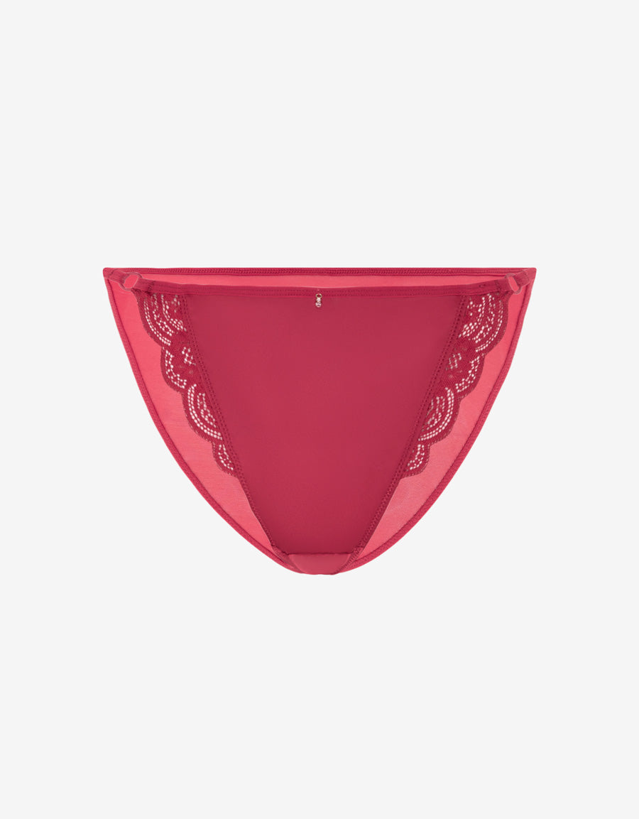 Lace-Trim Satin Tanga Panty