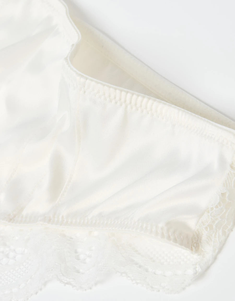 Lace-Trim Satin Brazilian Panty