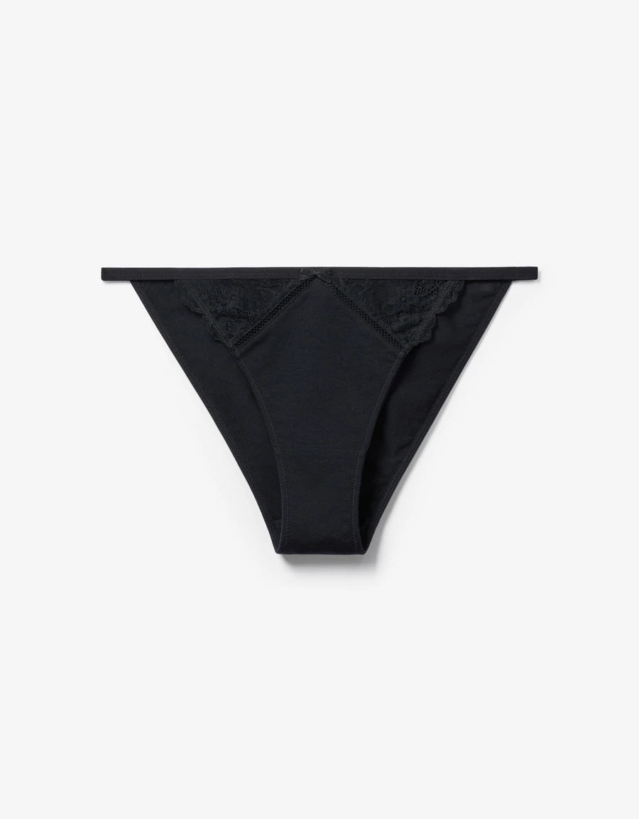Lace-Trim Cotton Tanga Panty