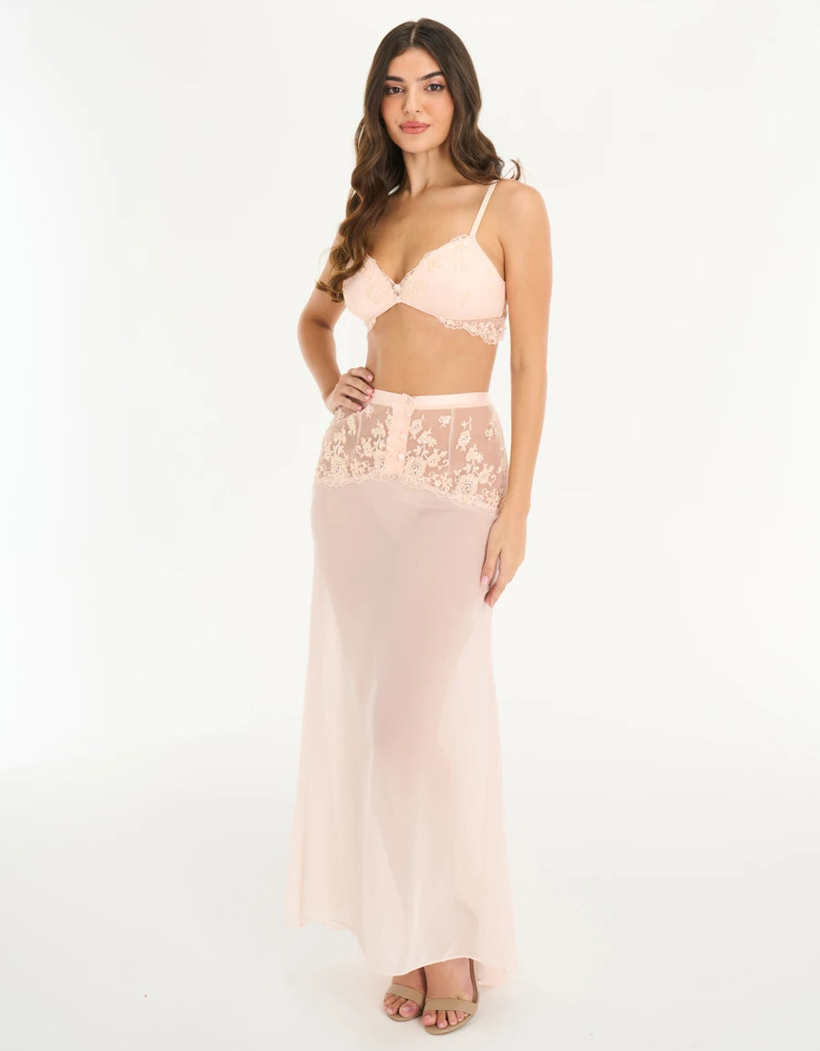 Lace-Trim Chiffon Long Skirt Set