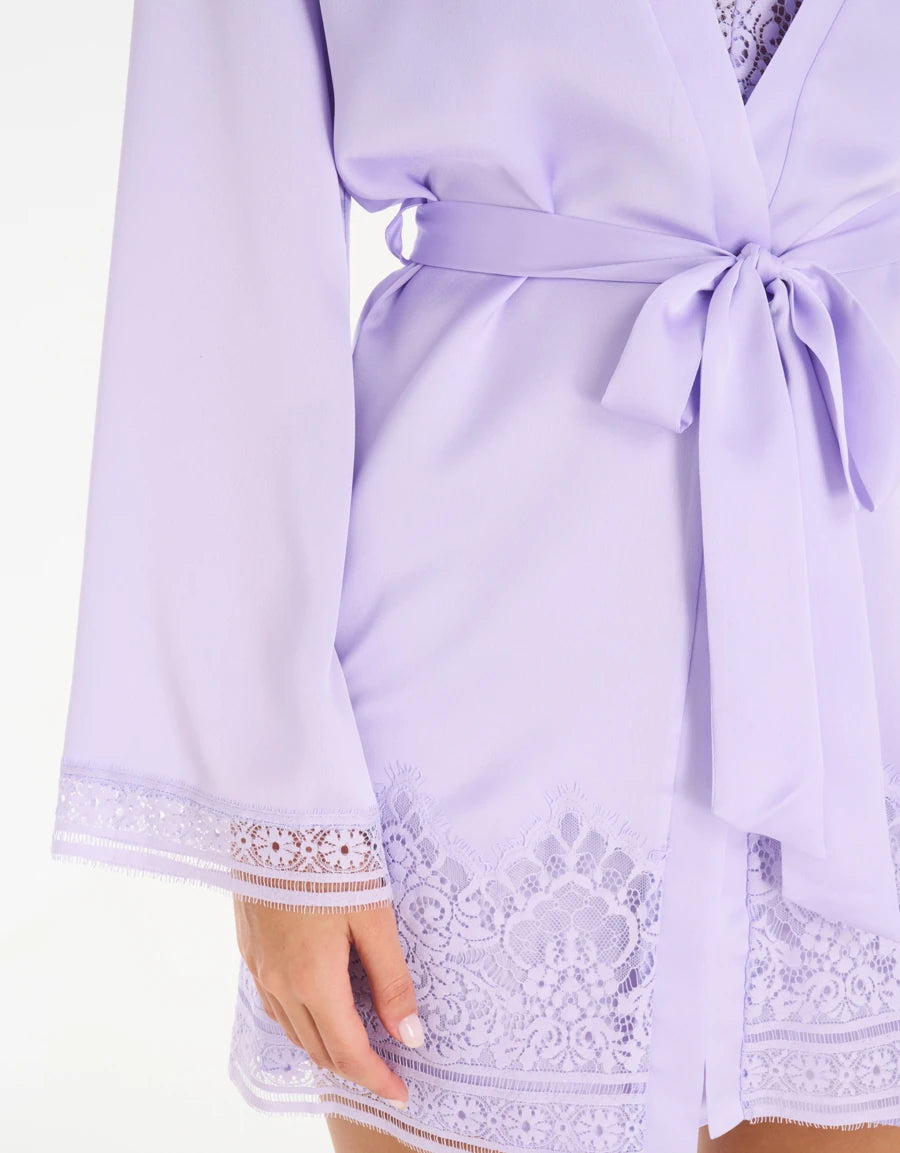 Lace-Trim Satin Short Dress Set