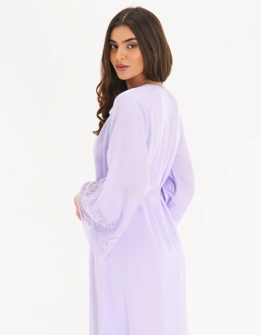 Lace-Trim Satin Long Robe