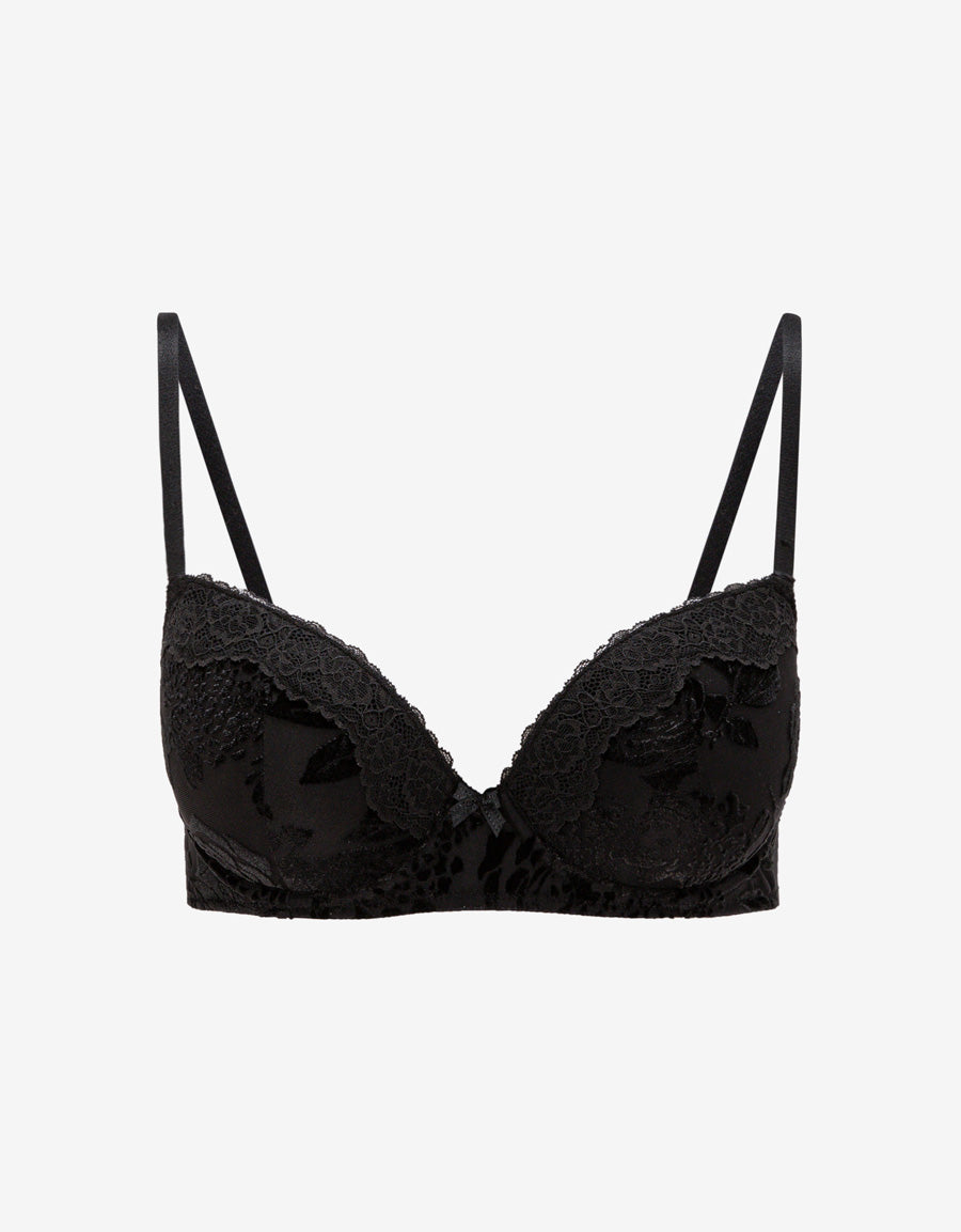 Lace-Trim Velvet Balconette Bra
