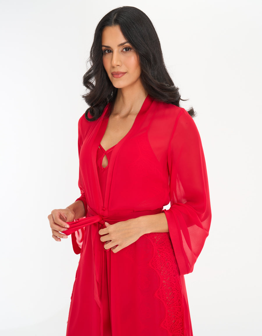 Satin Long Robe in Red