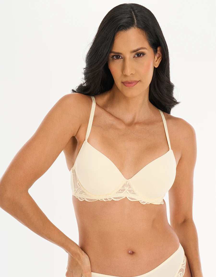 Embroidered Lace-Trim Padded Balconette Bra
