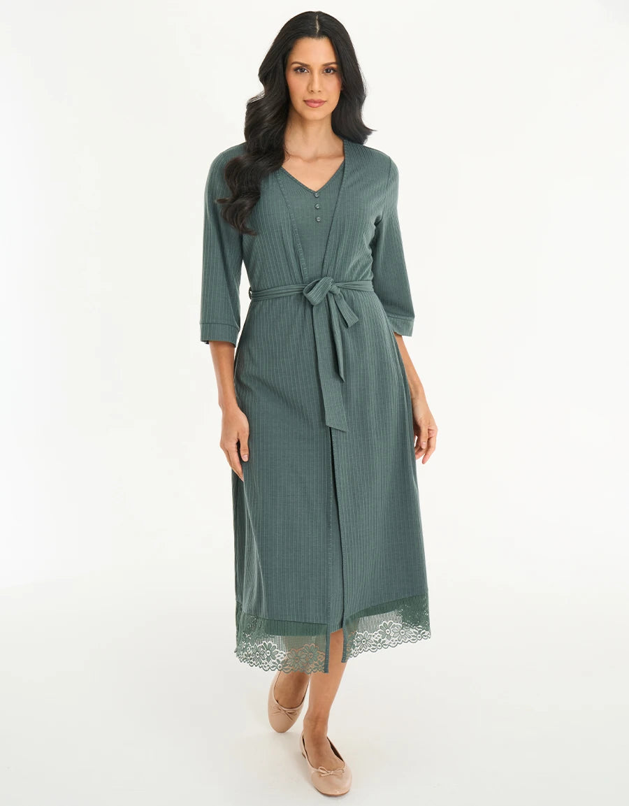 Lace-Trim Pointelle Long Nightdress