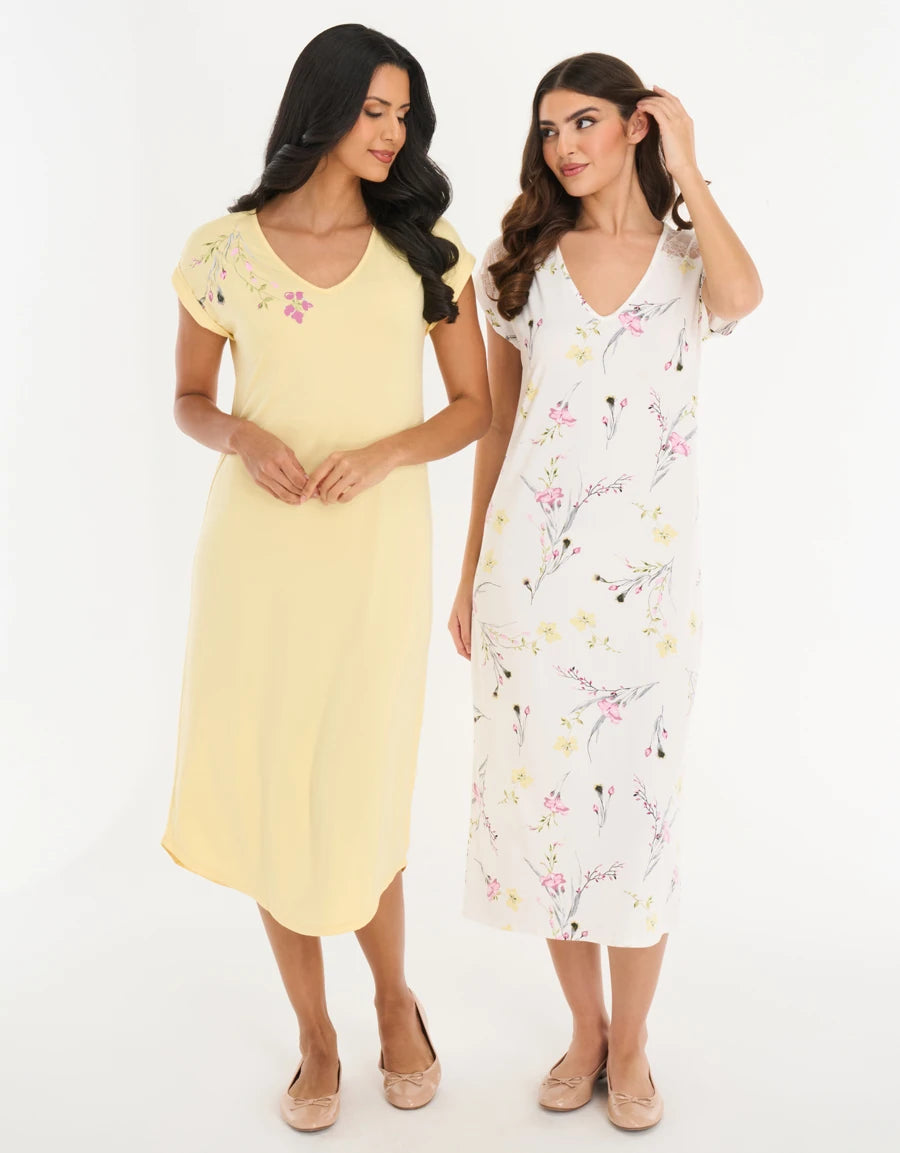 2-Pack Lace-Trim Floral Print Nightdresses