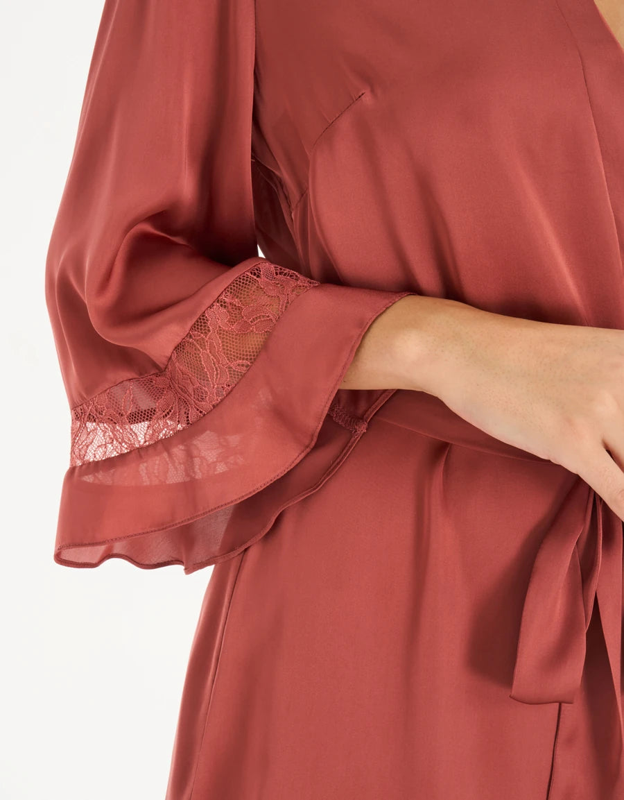 Lace-Trim Satin Short Robe