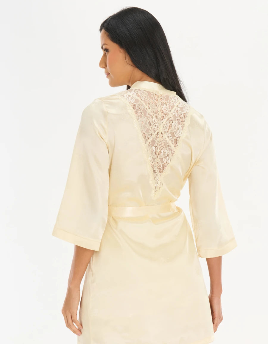 Lace-Trim Jacquard Satin Short Dress Set