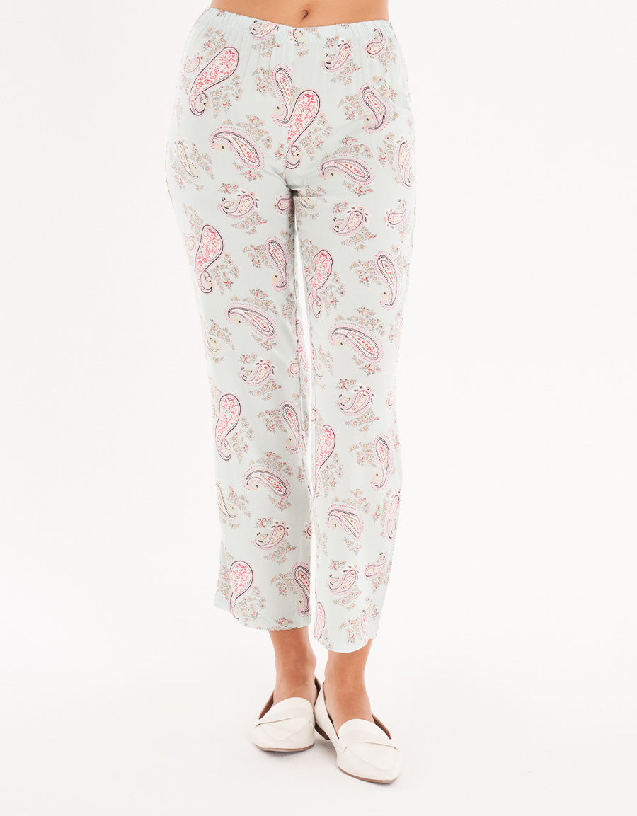 Sage Green Short-Sleeve Long Pajama Set