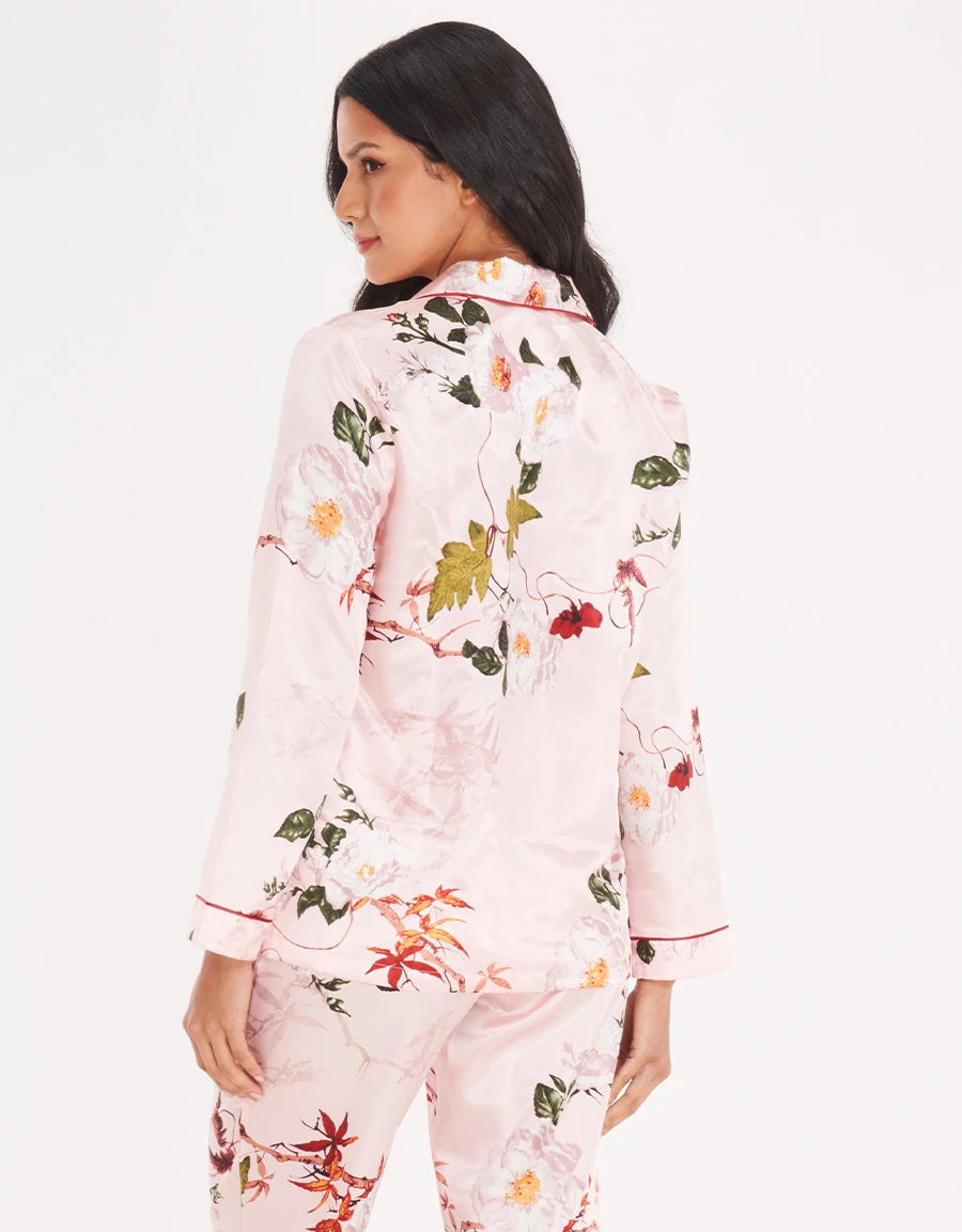Floral Print Satin Pajama Set