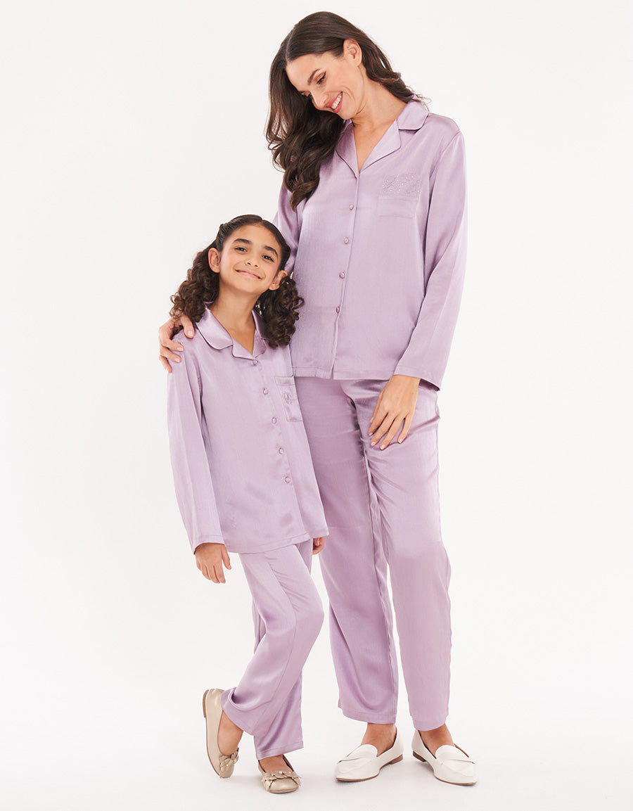 Dusky Purple Short-Sleeve Long Pants Pajama Set