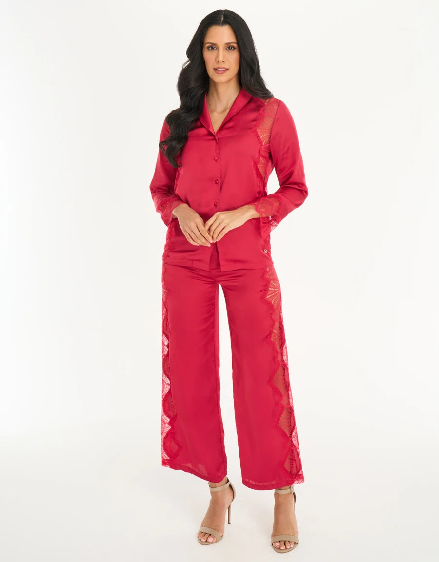 Lace-Trim Satin Pajama Set