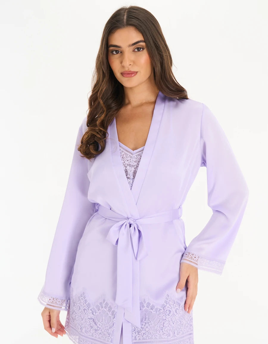 Lace-Trim Satin Short Dress Set