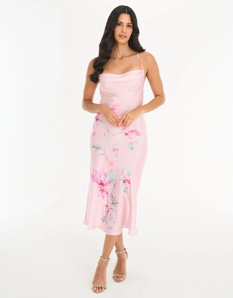 Floral Print Satin Long Nightdress