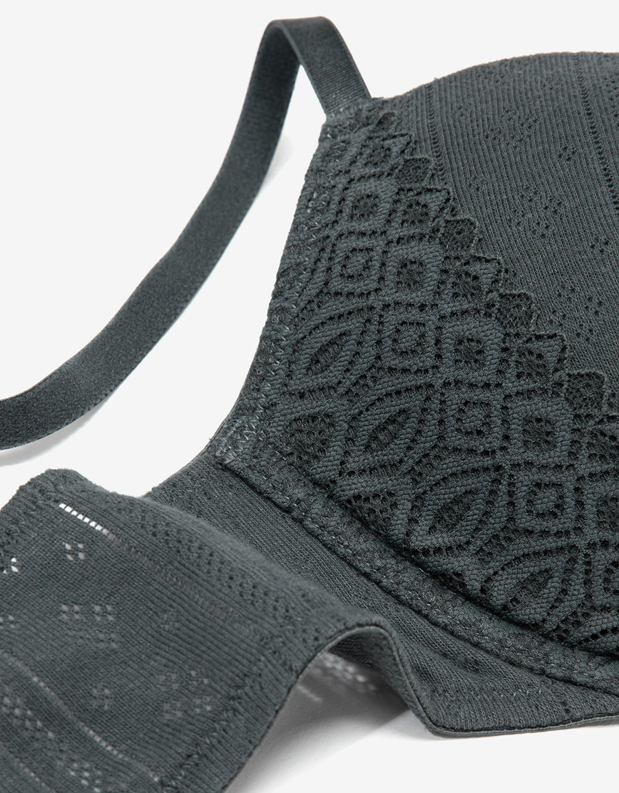 Pointelle Lace-Trim Cotton Plunge Bra