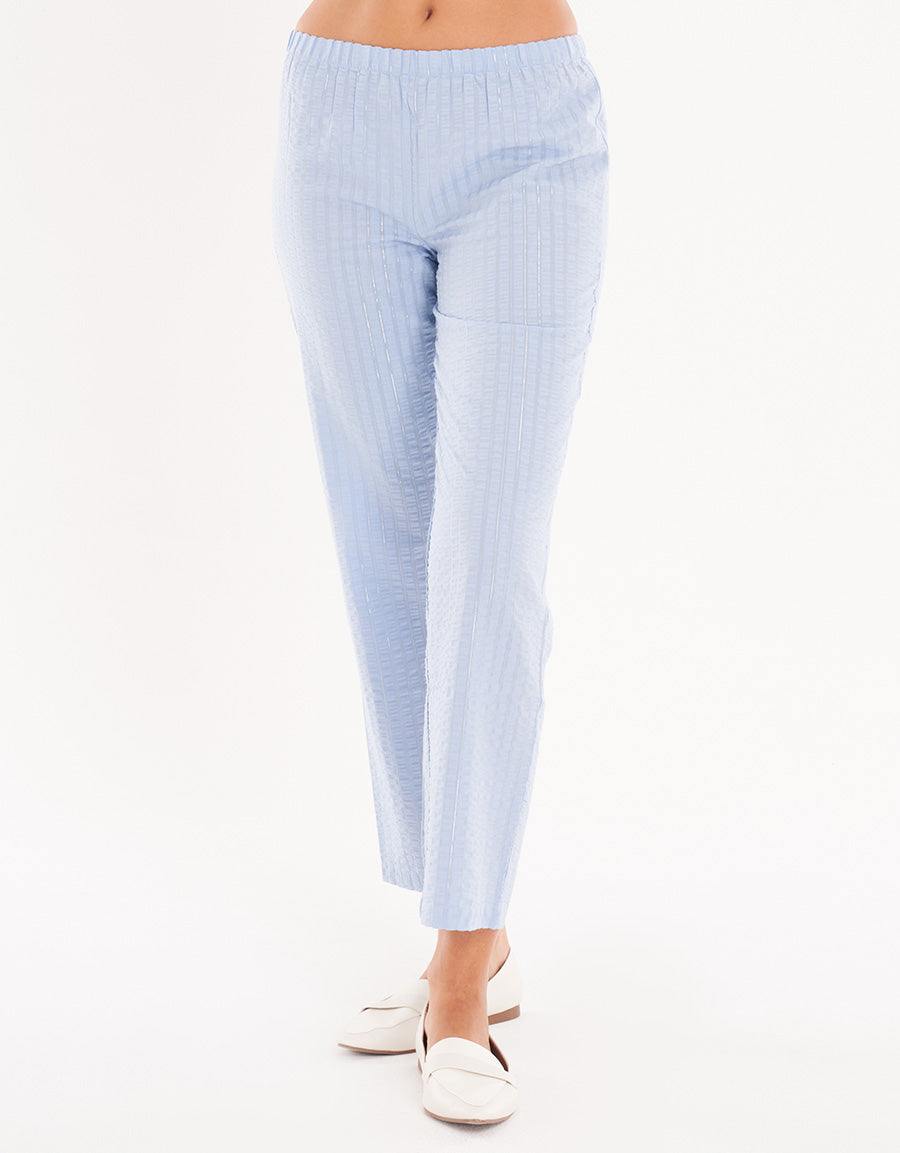 Blue Stripe Short-Sleeve Long Pajama Set