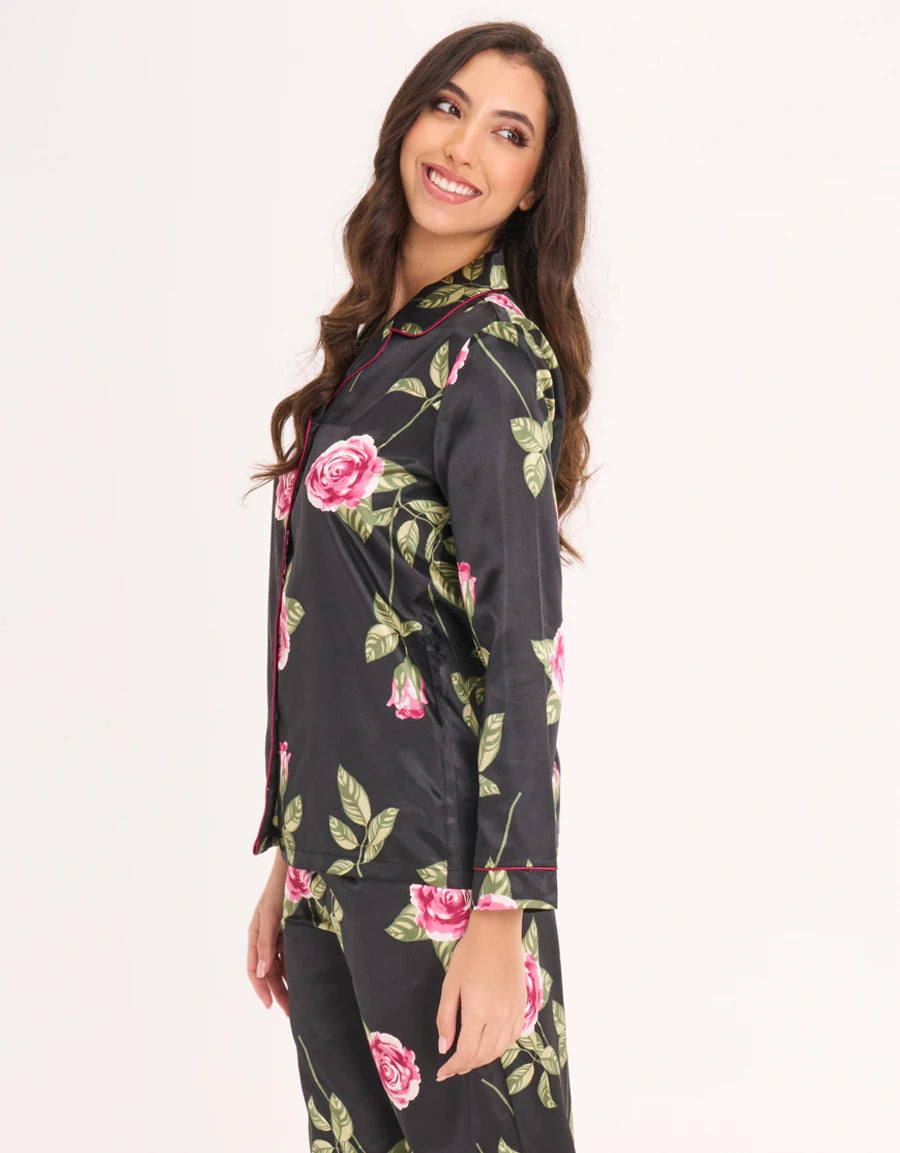 Floral Print Satin Pajama Set