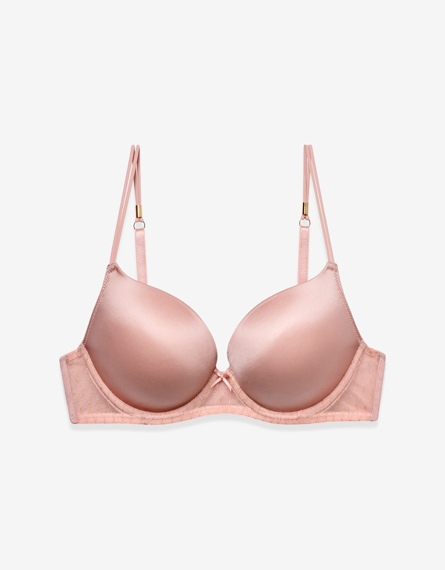 Satin Double Push Up Bra in Light Pink