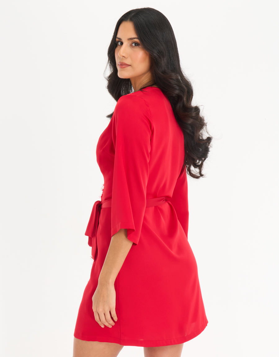 Satin Short Nightdress and Robe in Red