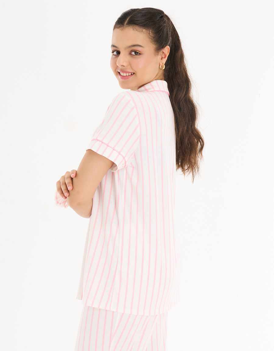 Striped Short Sleeve Pajama Set