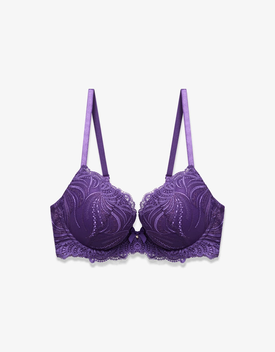 Embroidered Lace Push-Up Plunge Bra