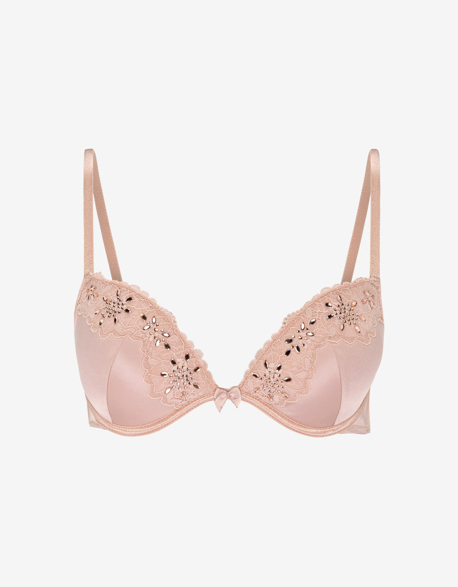 Sparkle Lace-Trim Satin Plunge Bra