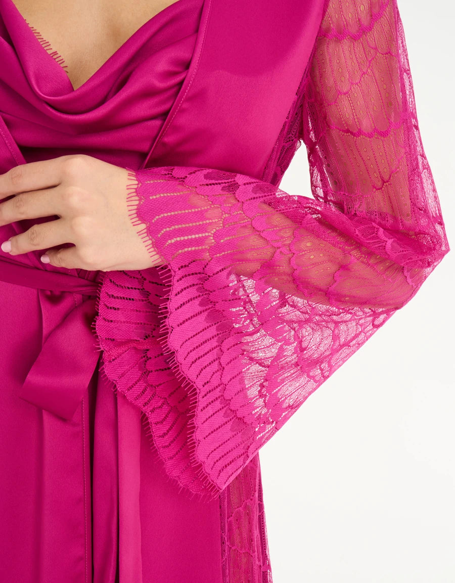 Lace-Trim Satin Long Robe