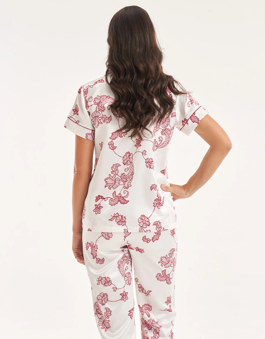 Paisley Print Satin Pajama Set