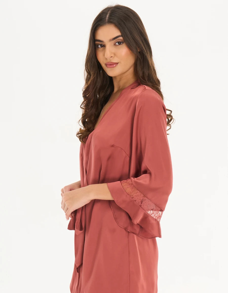 Lace-Trim Satin Short Robe