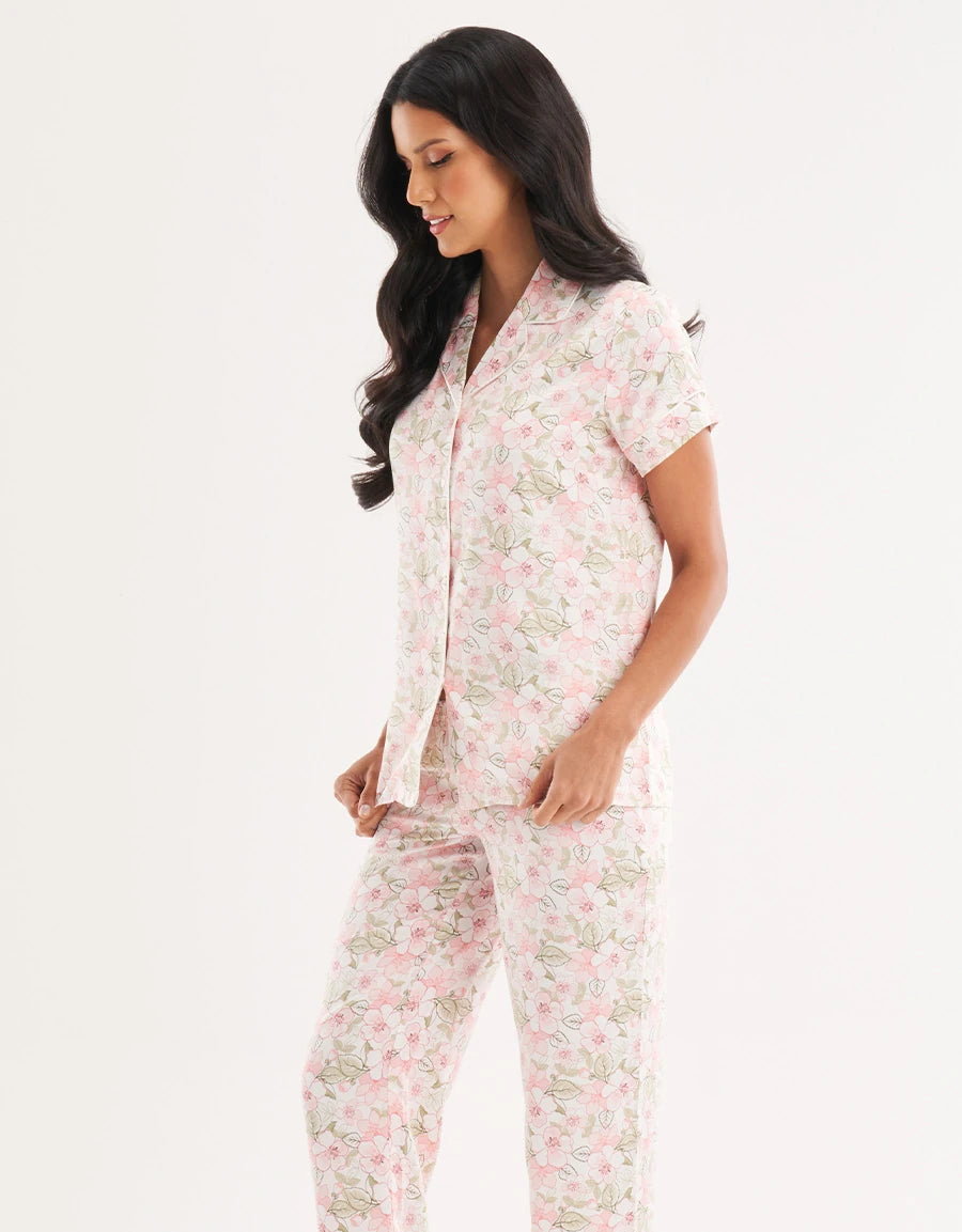 Floral Print Satin Pajama Set