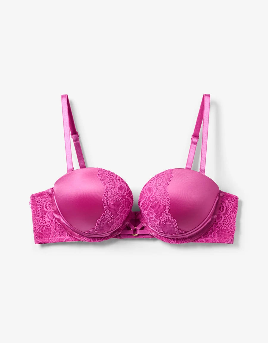 Lace-Trim Double Push-Up Balconette Bra
