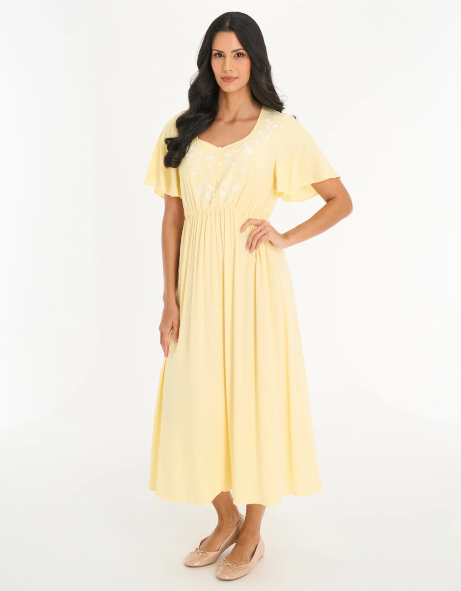 Embroidered Crinkle Viscose House Dress