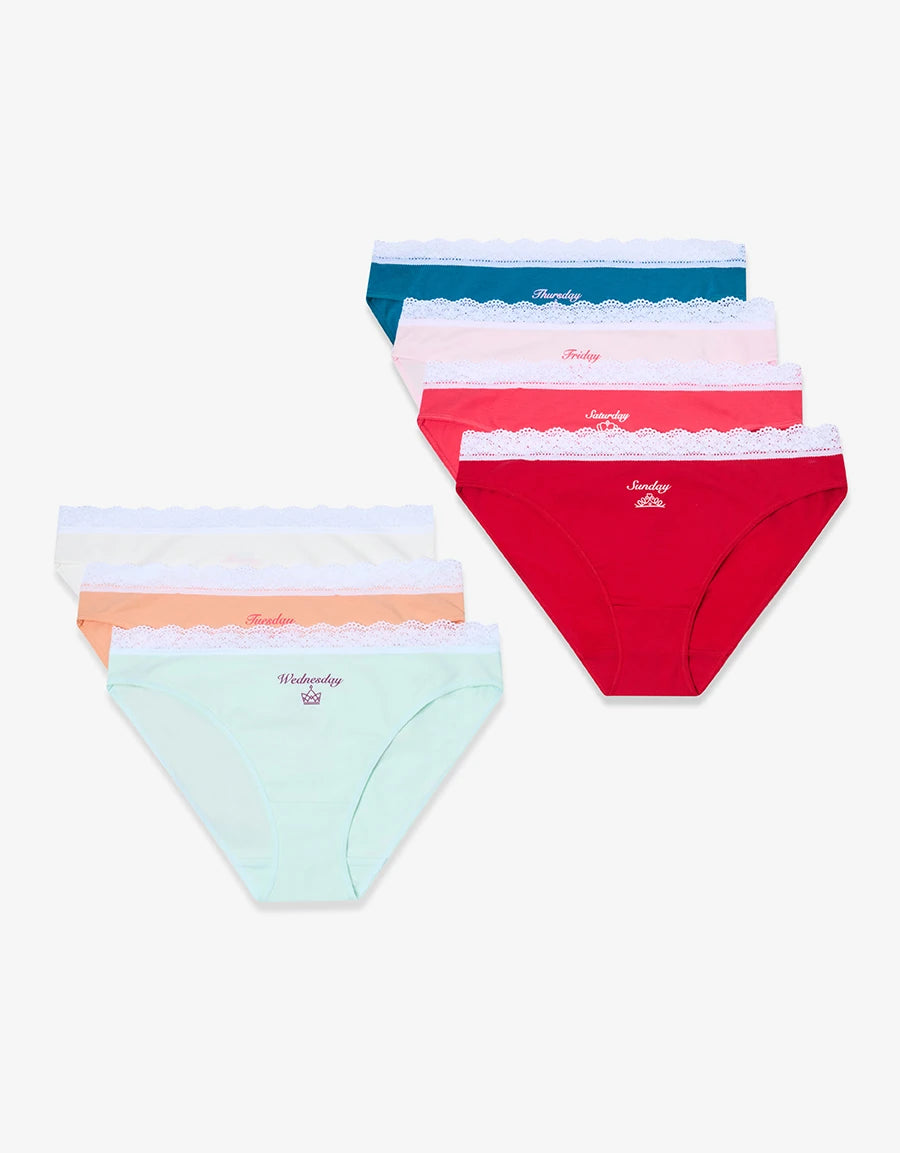 7-Pack Lace-Trim Cotton Bikini Panties