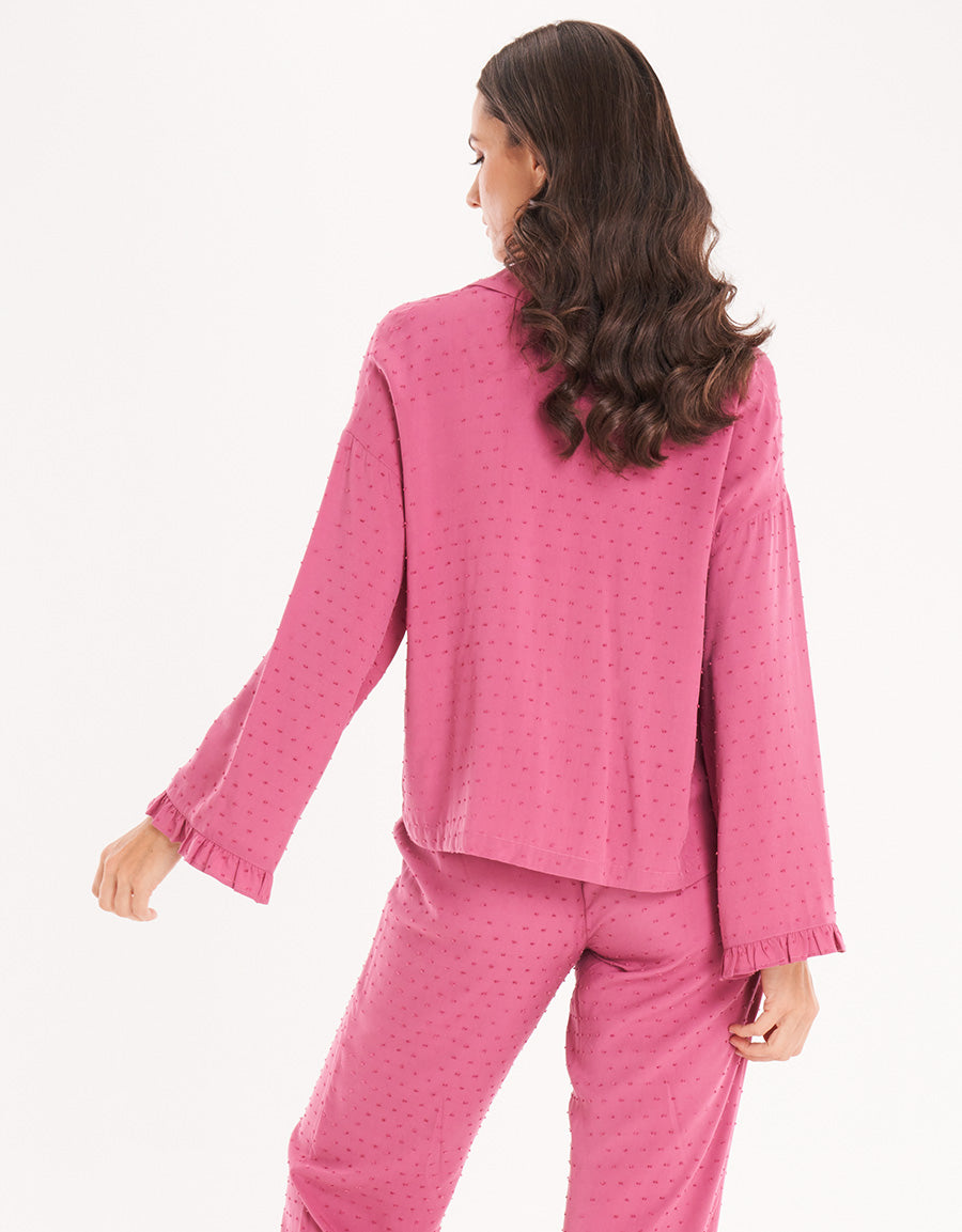 Micro-Dot Short-Sleeve Long Pajama Set