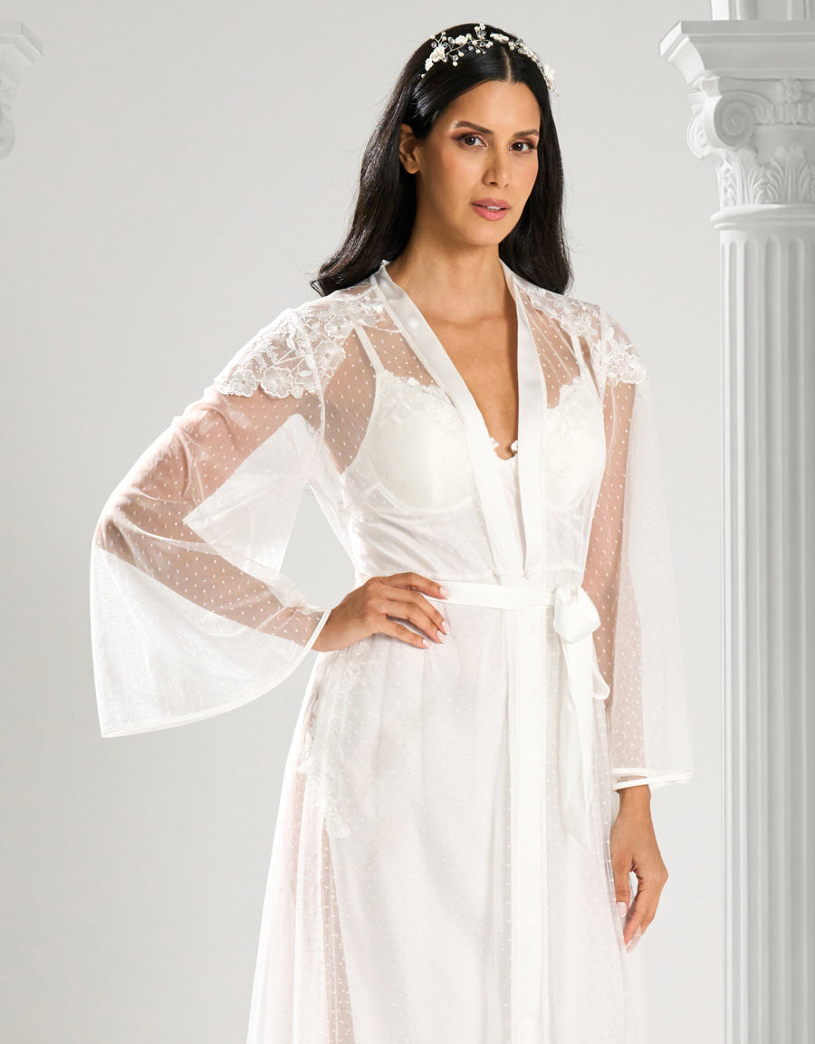 Embroidered Satin Bridal Long Robe